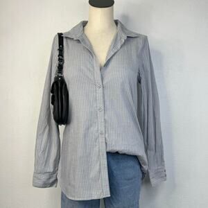 Garnet Hill Womens Striped Button Up Shirt Organic Cotton Size 10
